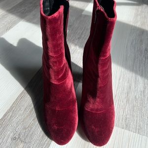 BCBG wine red velvet booties